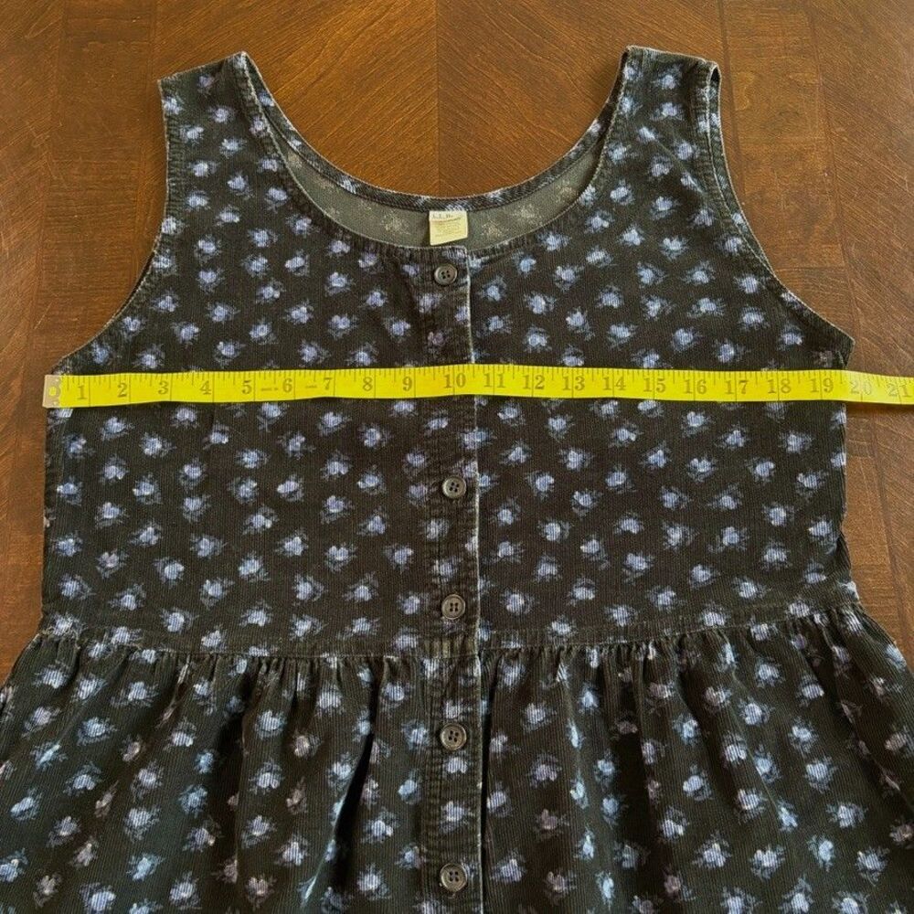 Vintage LL Bean Corduroy Dress Sz 12 Black Floral Button Front Midi Cottagecore - Picture 8 of 10